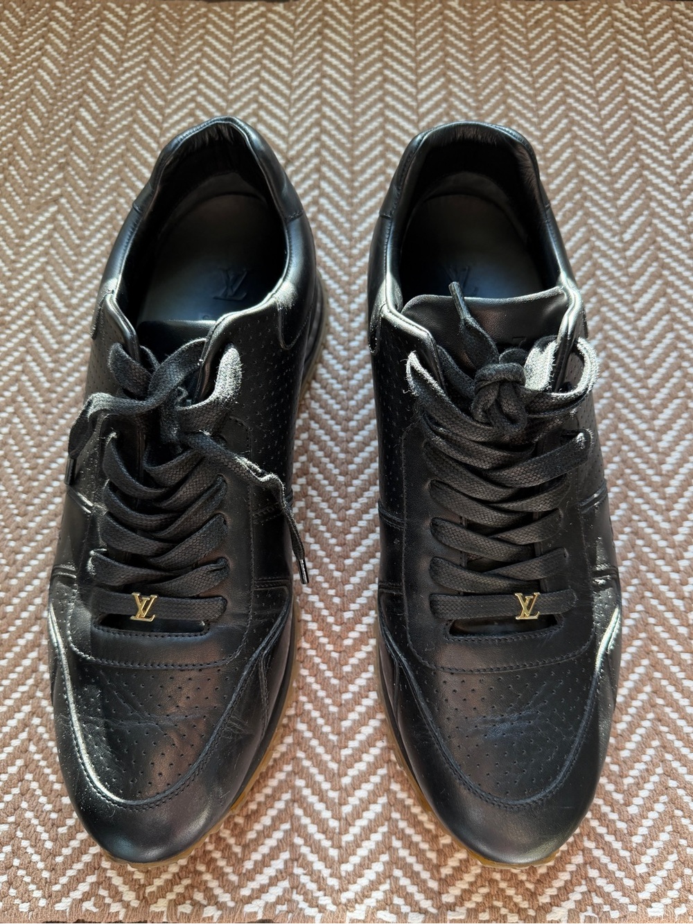 Louis Vuitton x Supreme Run Away sneakers black leather gold-tone logo men' 10.5